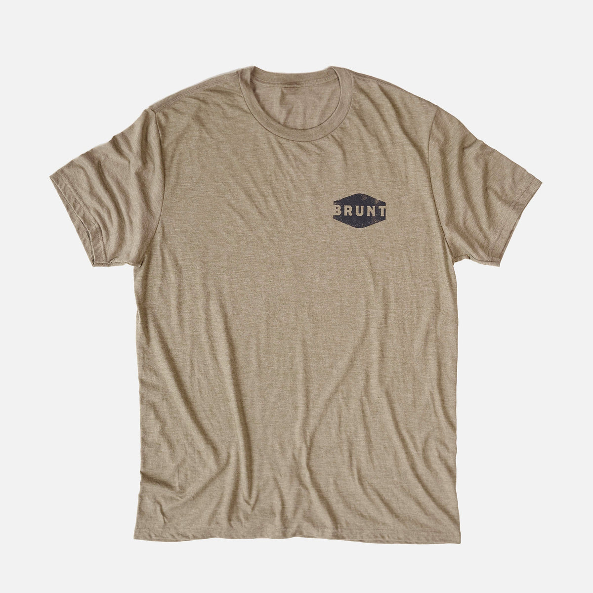 Front of the BRUNT high quality work shirt in light brown heather with no B.S. graphic on back * 1