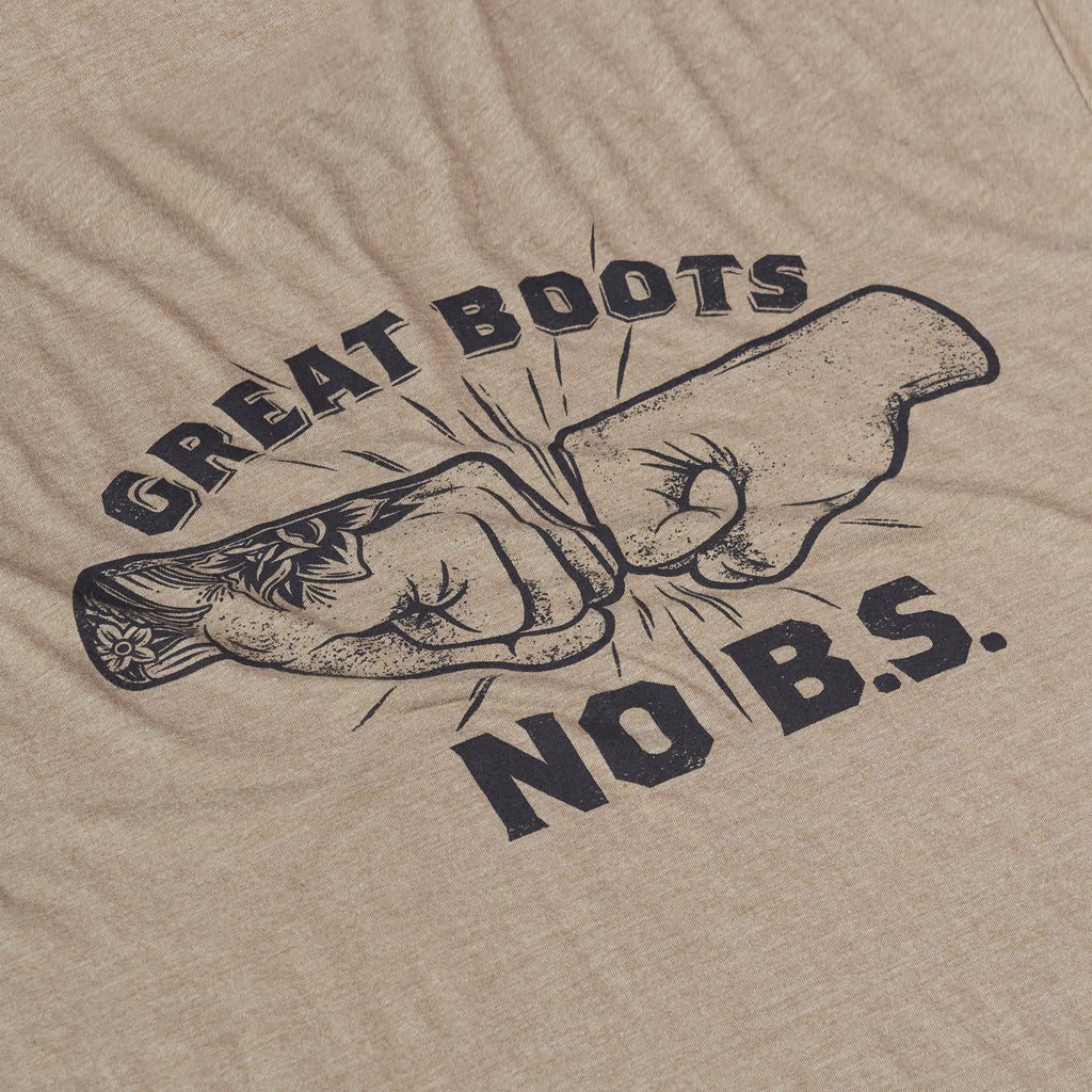 View 2 graphic of the BRUNT high quality work shirt in light brown heather with no B.S. graphic on back * 1