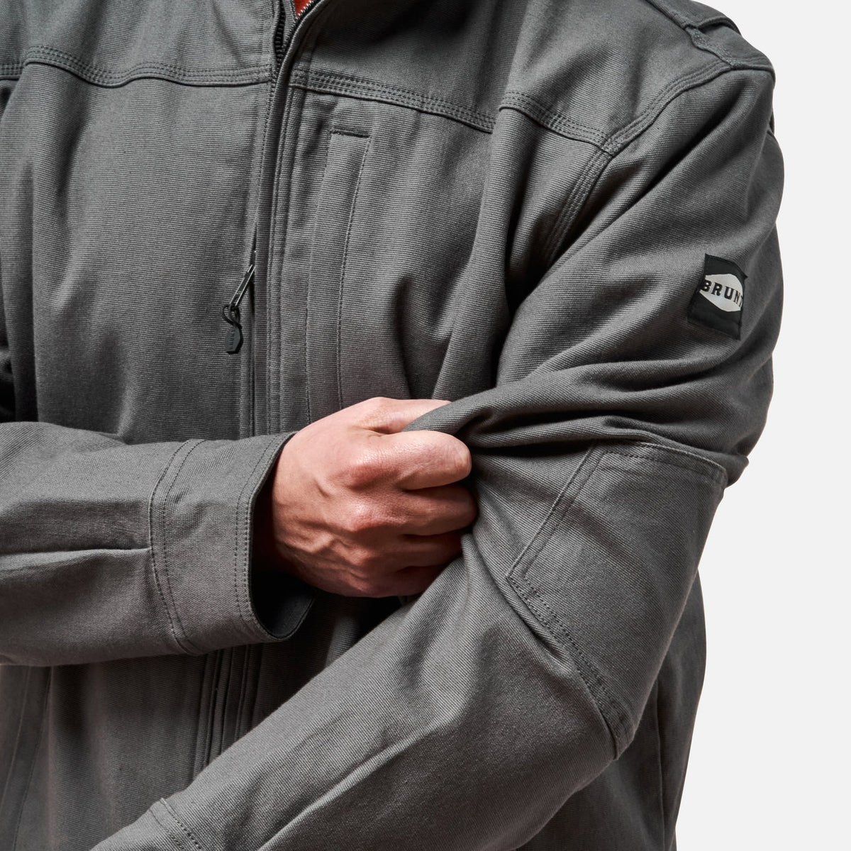 Stretching sleeve of the BRUNT utility scott work jacket in charcoal * 1