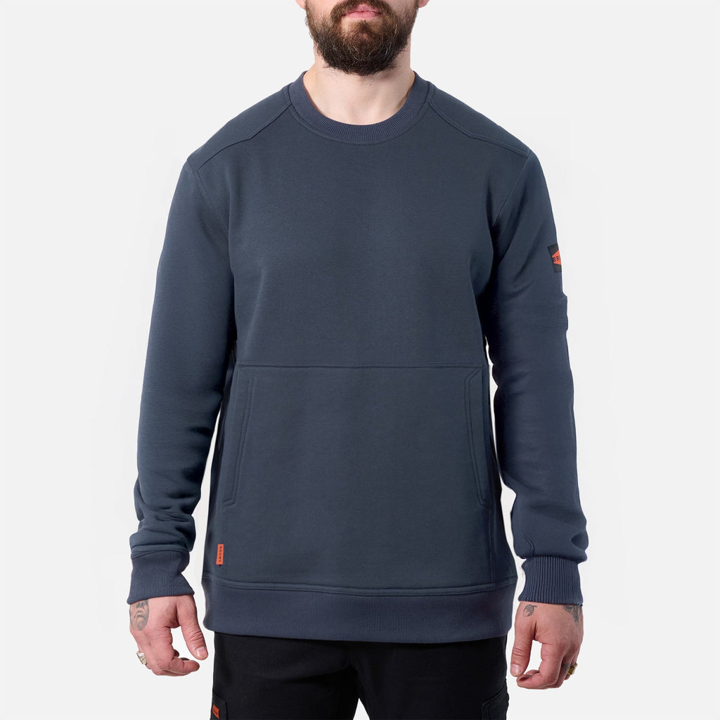 View 1 front of the BRUNT water resistant midweight crewneck in navy blue * 0