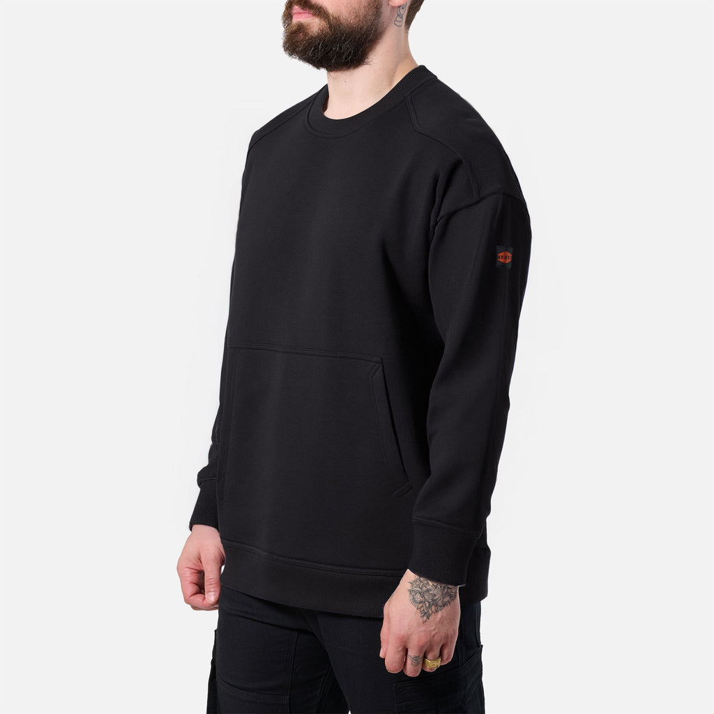 View 2 45 degree angle of the left side of the BRUNT water resistant midweight crewneck in black * 1