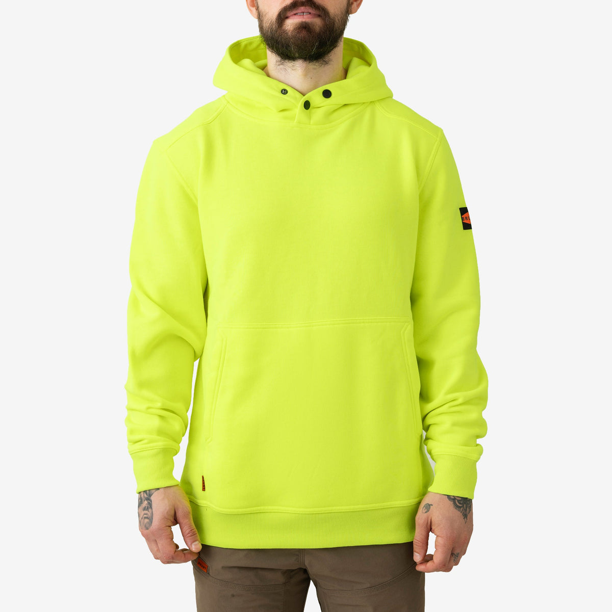 View 1 front of the BRUNT water resistant shevlin work hoodie in safety yellow * 4