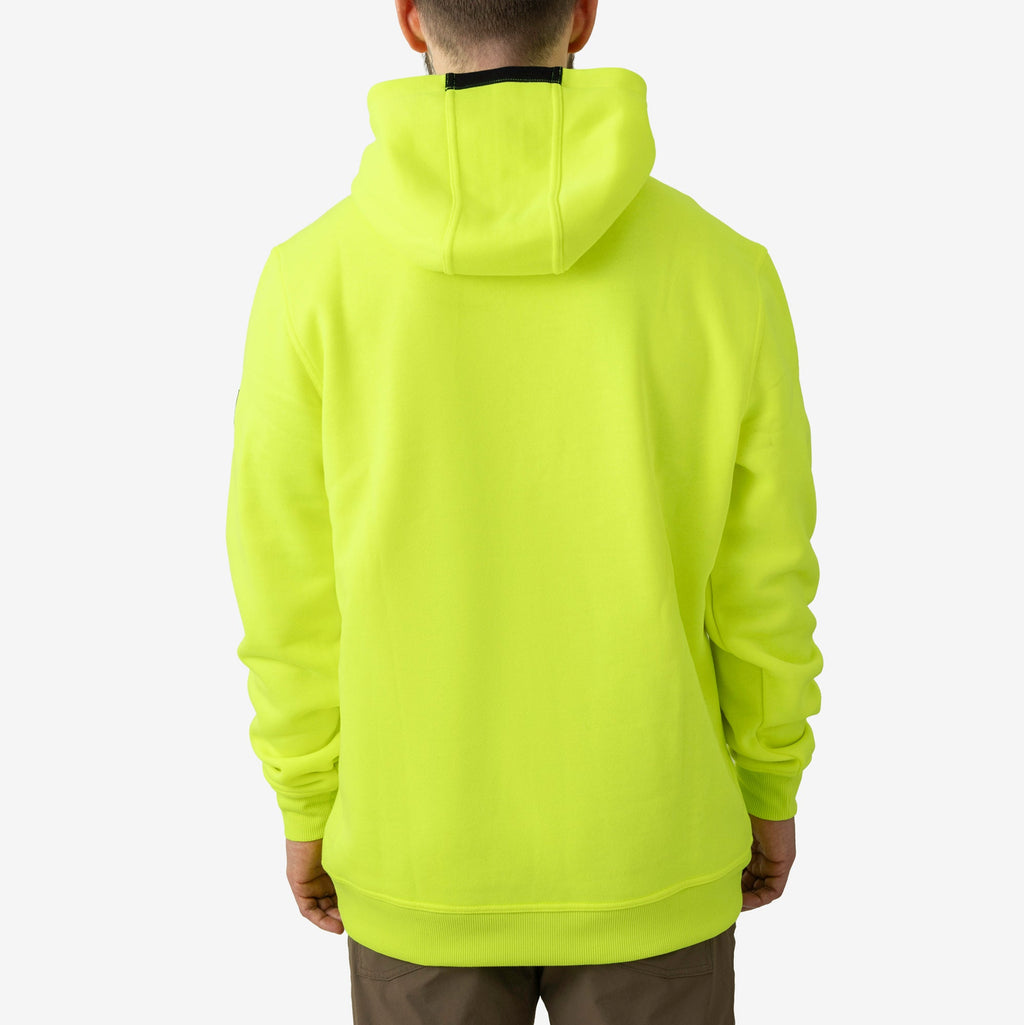 Back of the BRUNT water resistant shevlin work hoodie in safety yellow