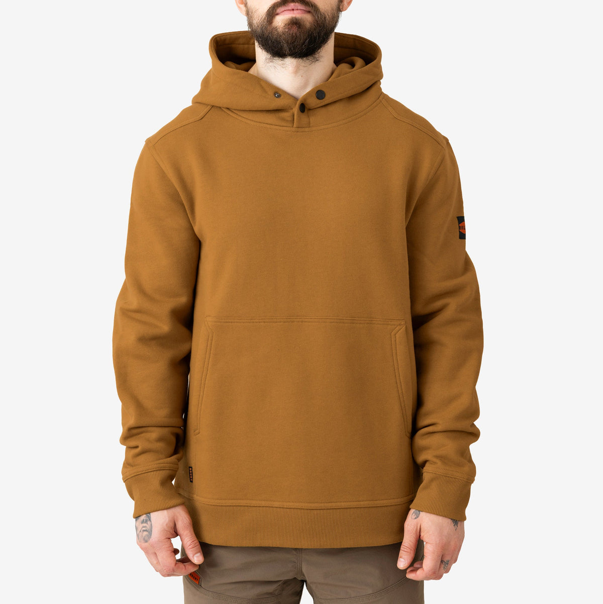 View 1 front of the BRUNT water resistant shevlin work hoodie in saddle * 2