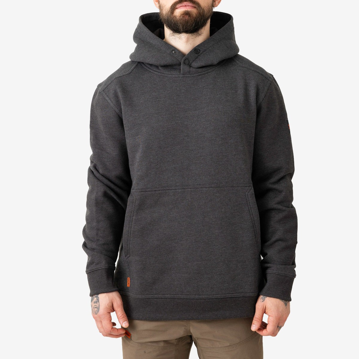 View 1 front of the BRUNT water resistant shevlin work hoodie in dark grey heather * 3