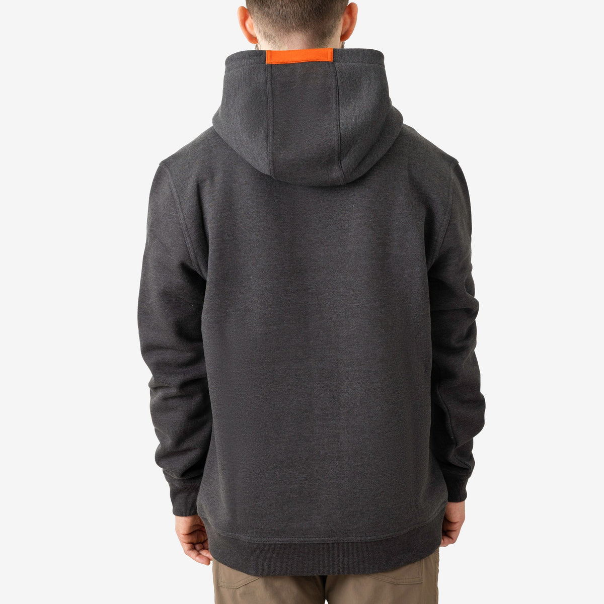 Back of the BRUNT water resistant shevlin work hoodie in dark grey heather