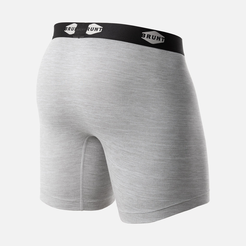 45 degree angle of comfort tech boxer 9 inch in heather grey back * 0