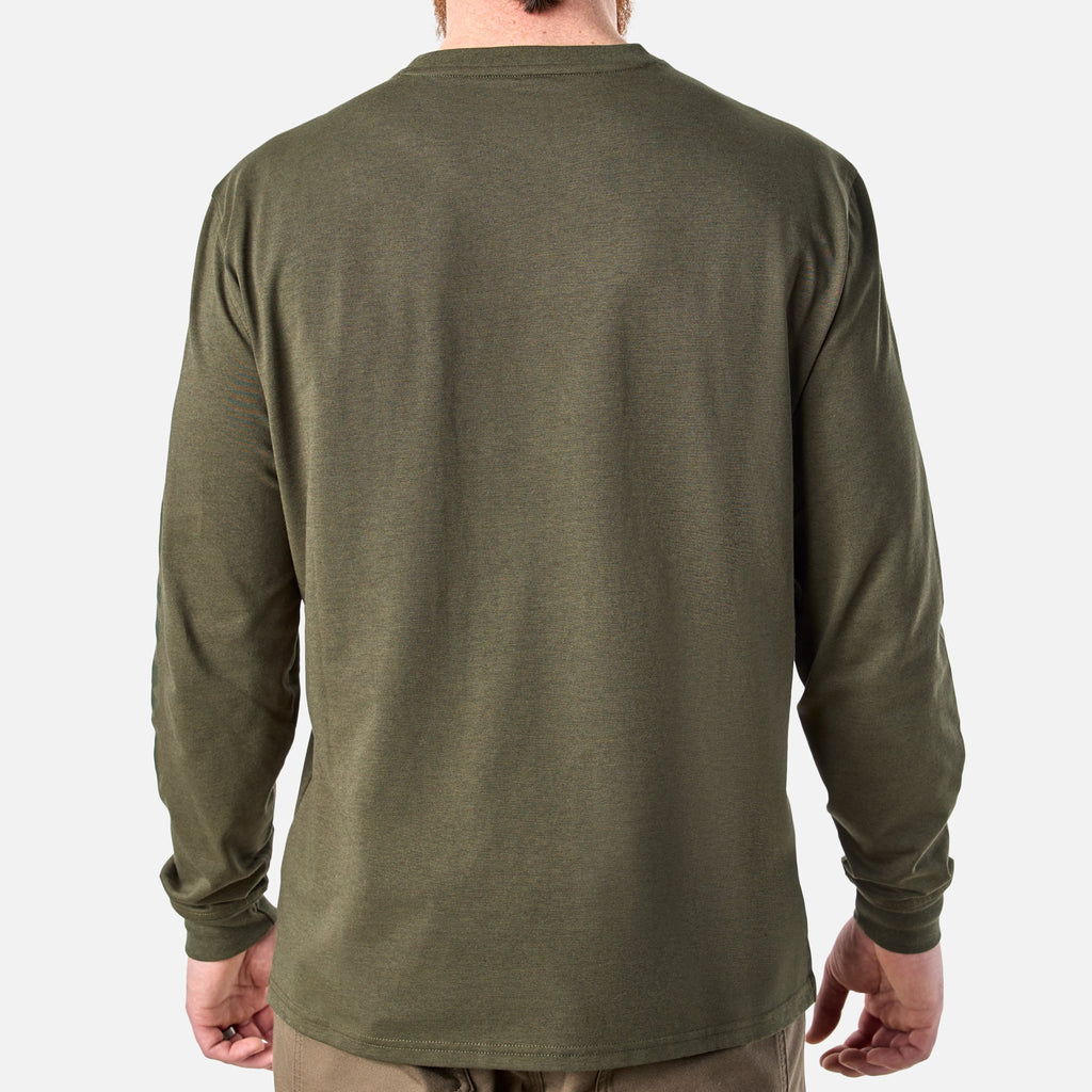 Back of the BRUNT high quality long sleeve pocket tee in army green heather * 2