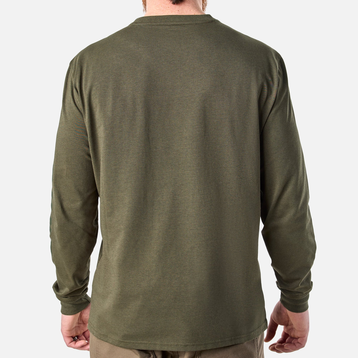 Back of the BRUNT high quality long sleeve pocket tee in army green heather * 2