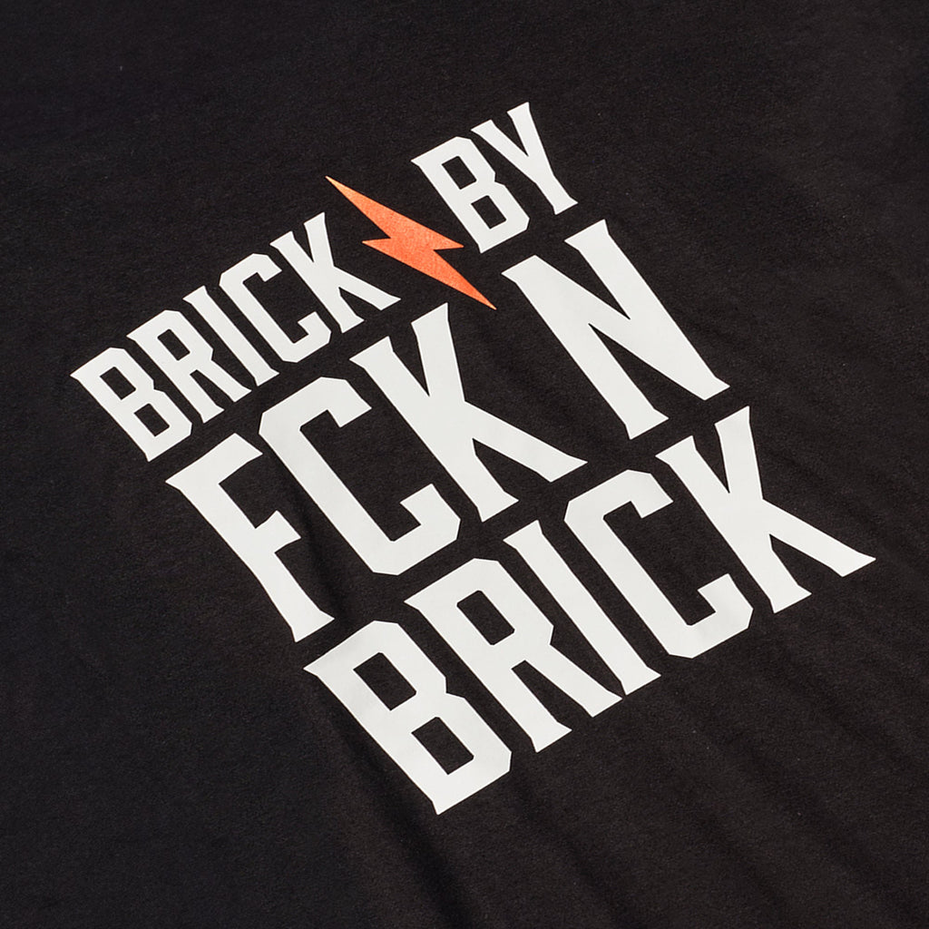 View 2 graphic of the BRUNT high quality t-shirt in black with brick x brick graphic on back * 0