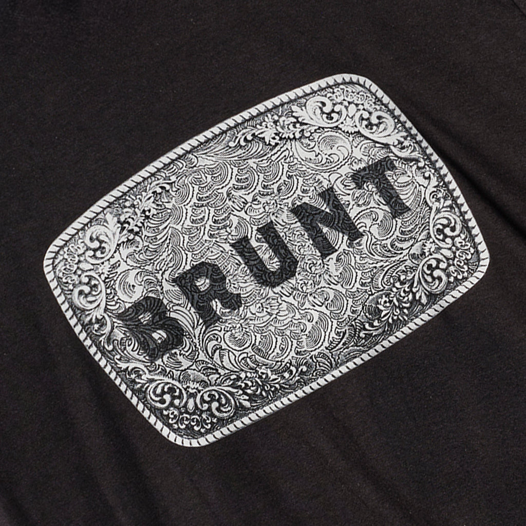 View 2 graphic of the BRUNT high quality t-shirt in black with belt buckle graphic on front * 1