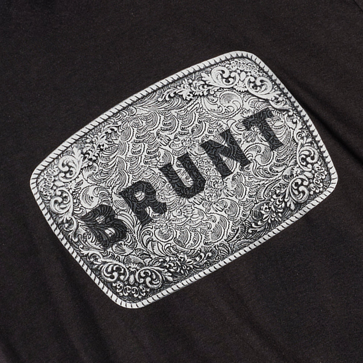 View 2 graphic of the BRUNT high quality t-shirt in black with belt buckle graphic on front * 1