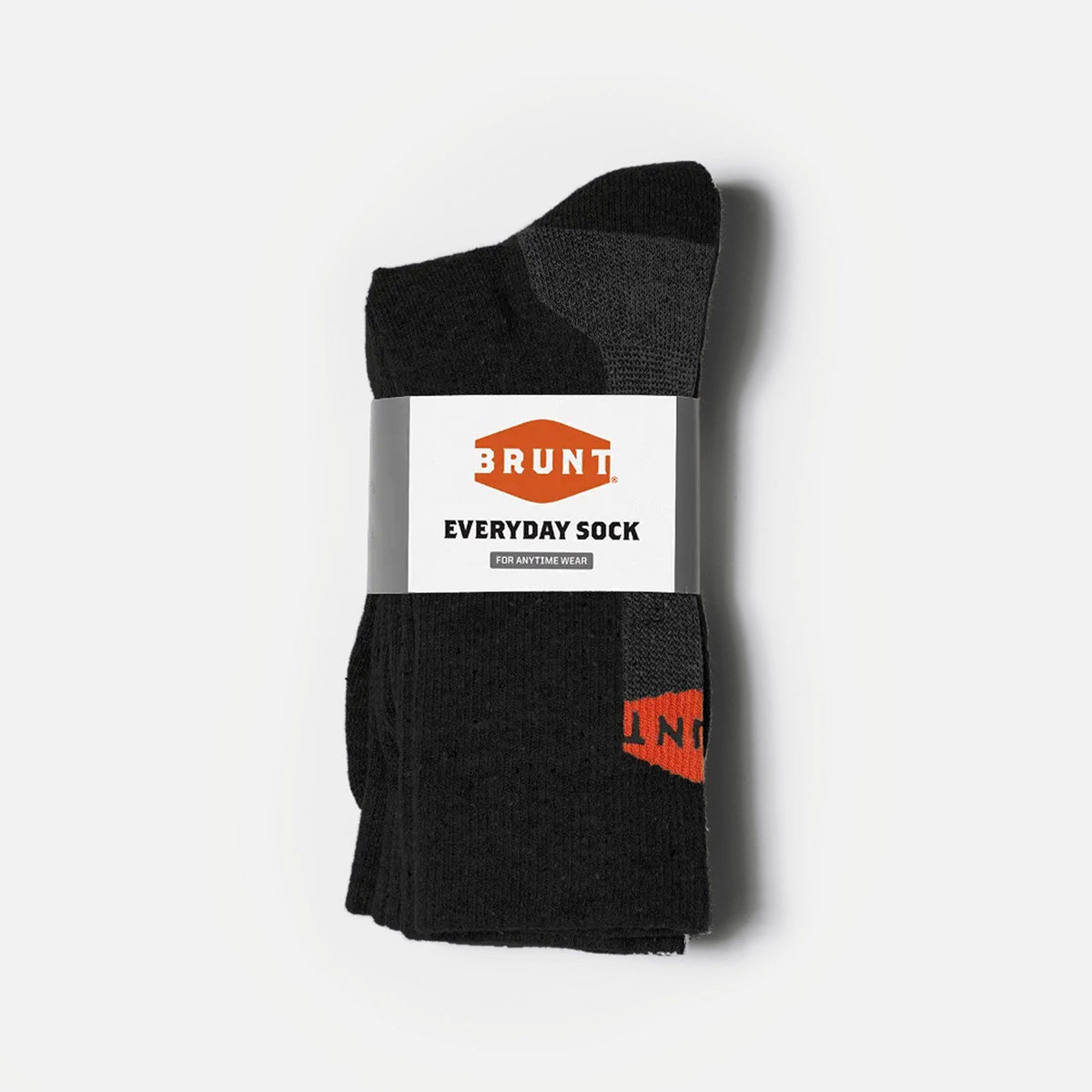 High quality, durable performance socks with BRUNT logo in black folded in package * 1