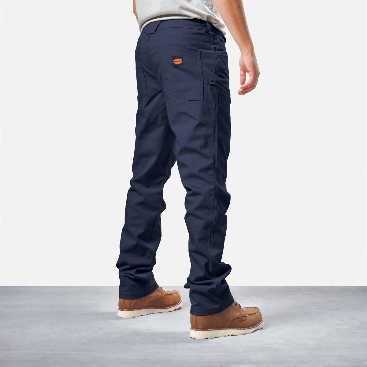 45 degree angle of back right side of BRUNT water resistant stretch torra work pant in dark navy * 0