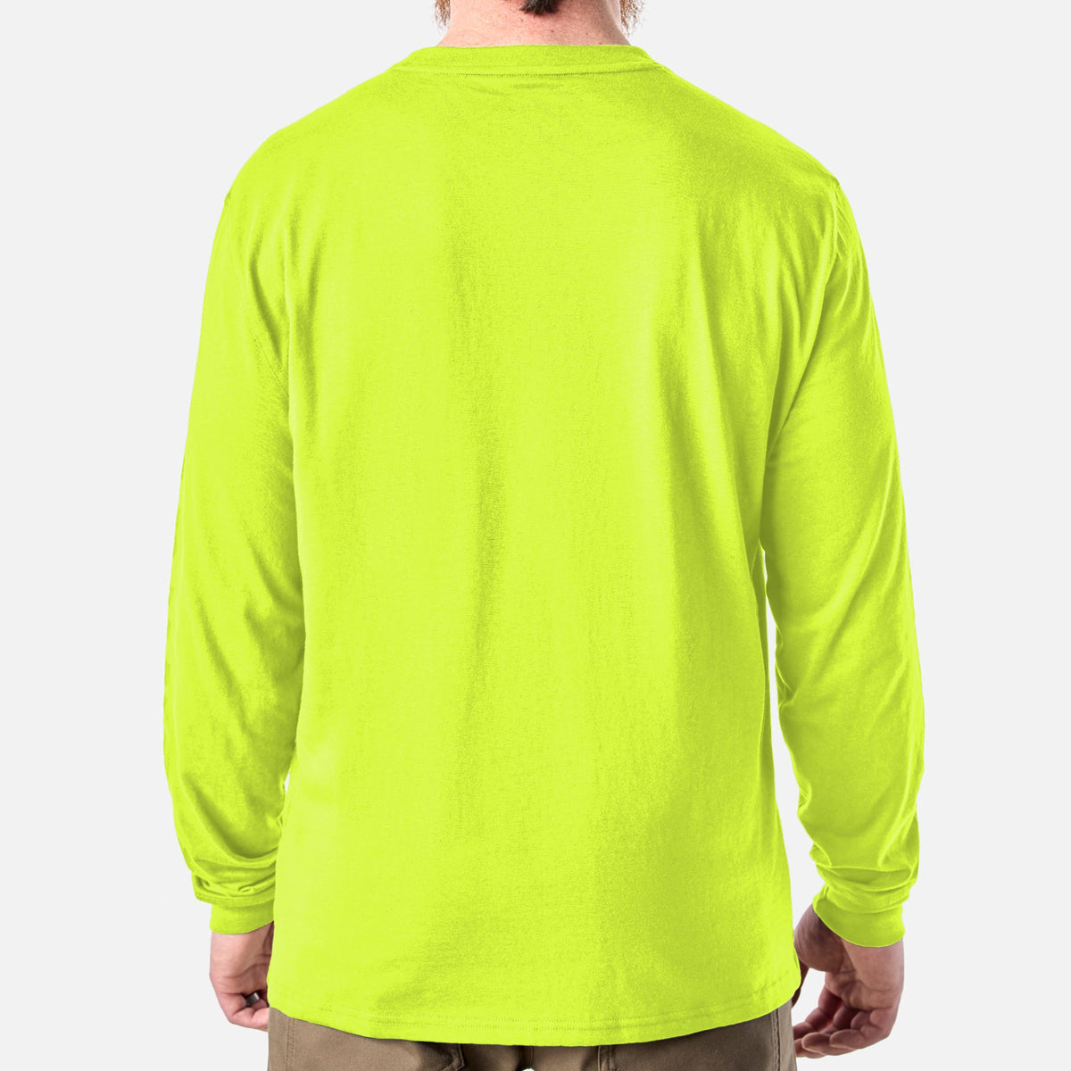 Back of the BRUNT high quality long sleeve pocket tee in hi vis yellow * 6