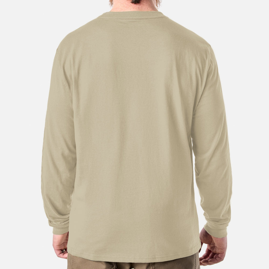 Back of the BRUNT high quality long sleeve pocket tee in khaki