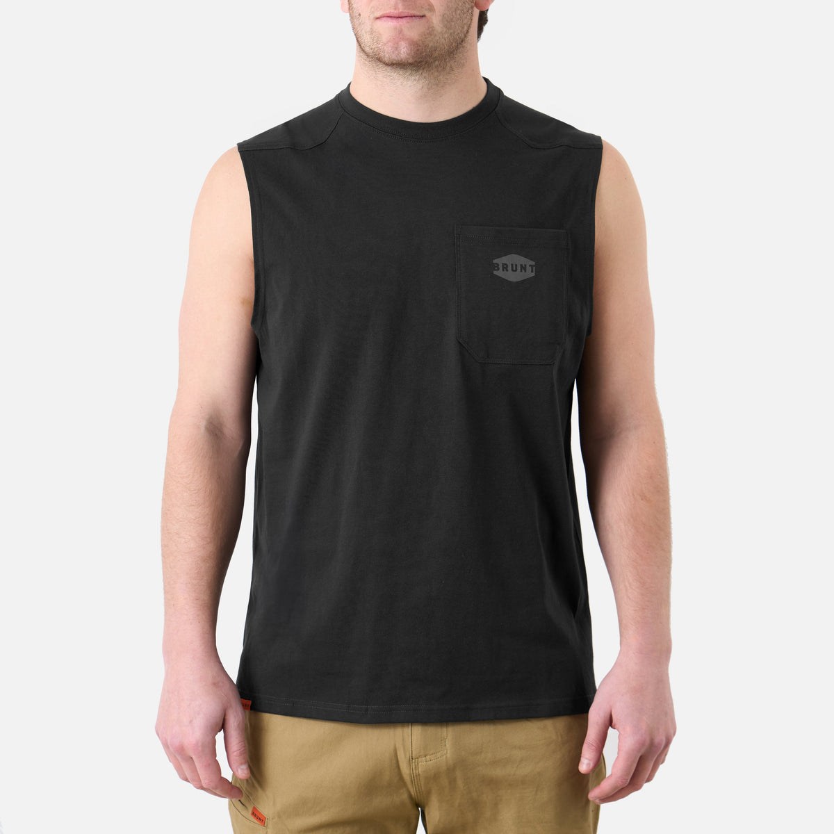 View 1 front of the BRUNT comfortable sleeveless pocket tee in black * 0