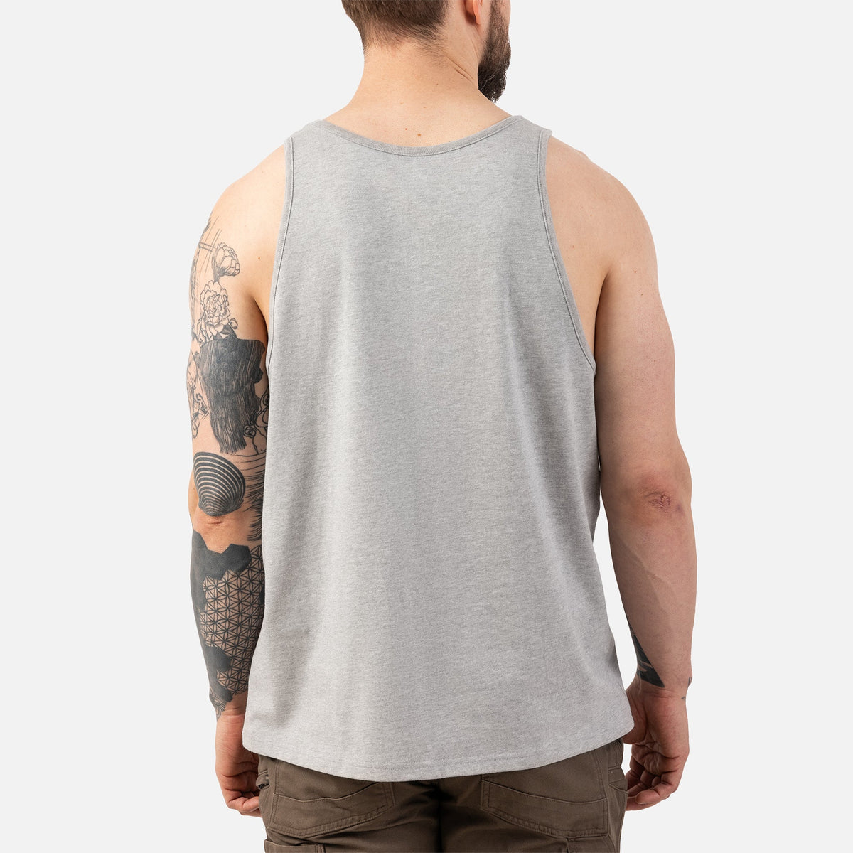Back of the BRUNT comfortable work tank top in light grey heather