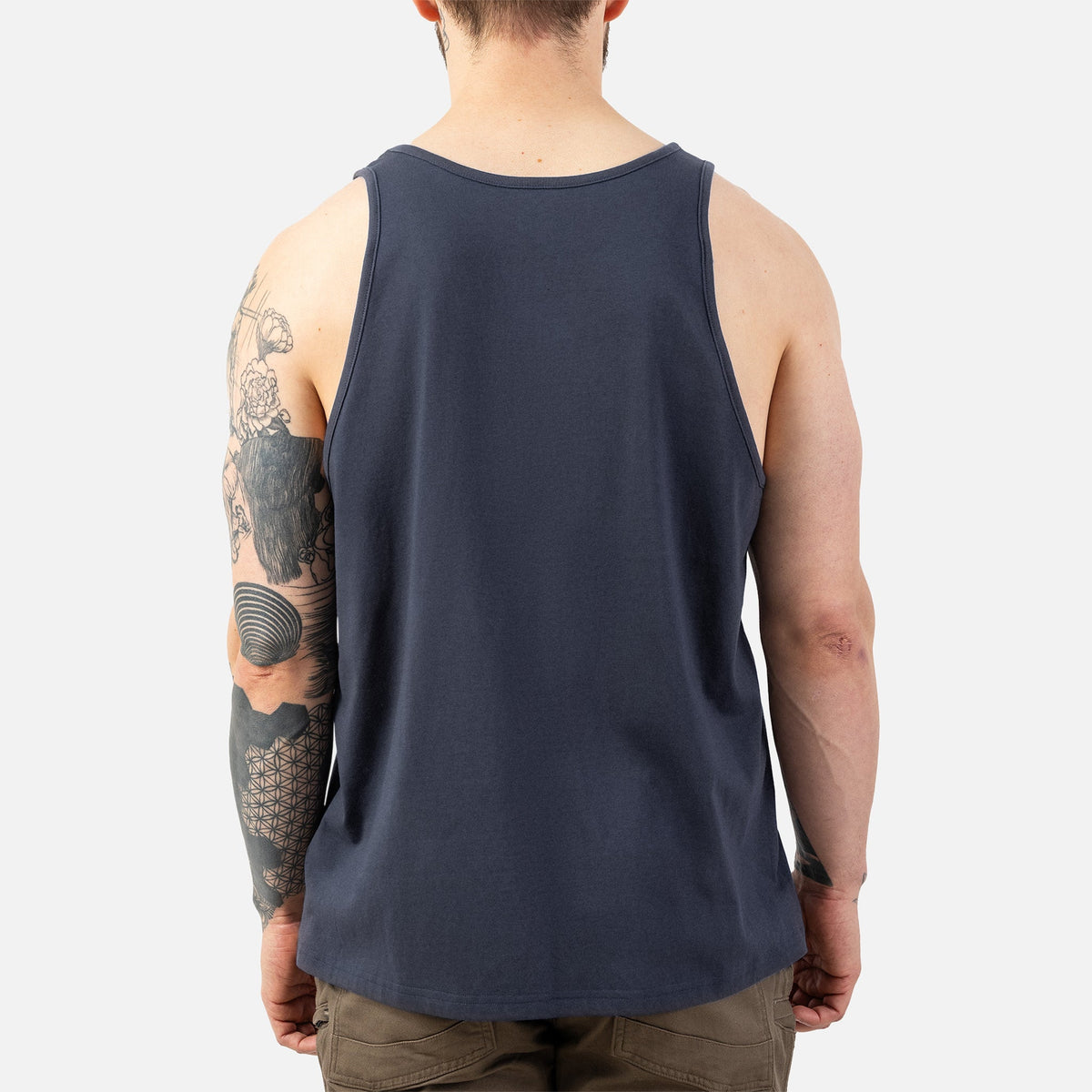 Back of the BRUNT comfortable work tank top in navy blue