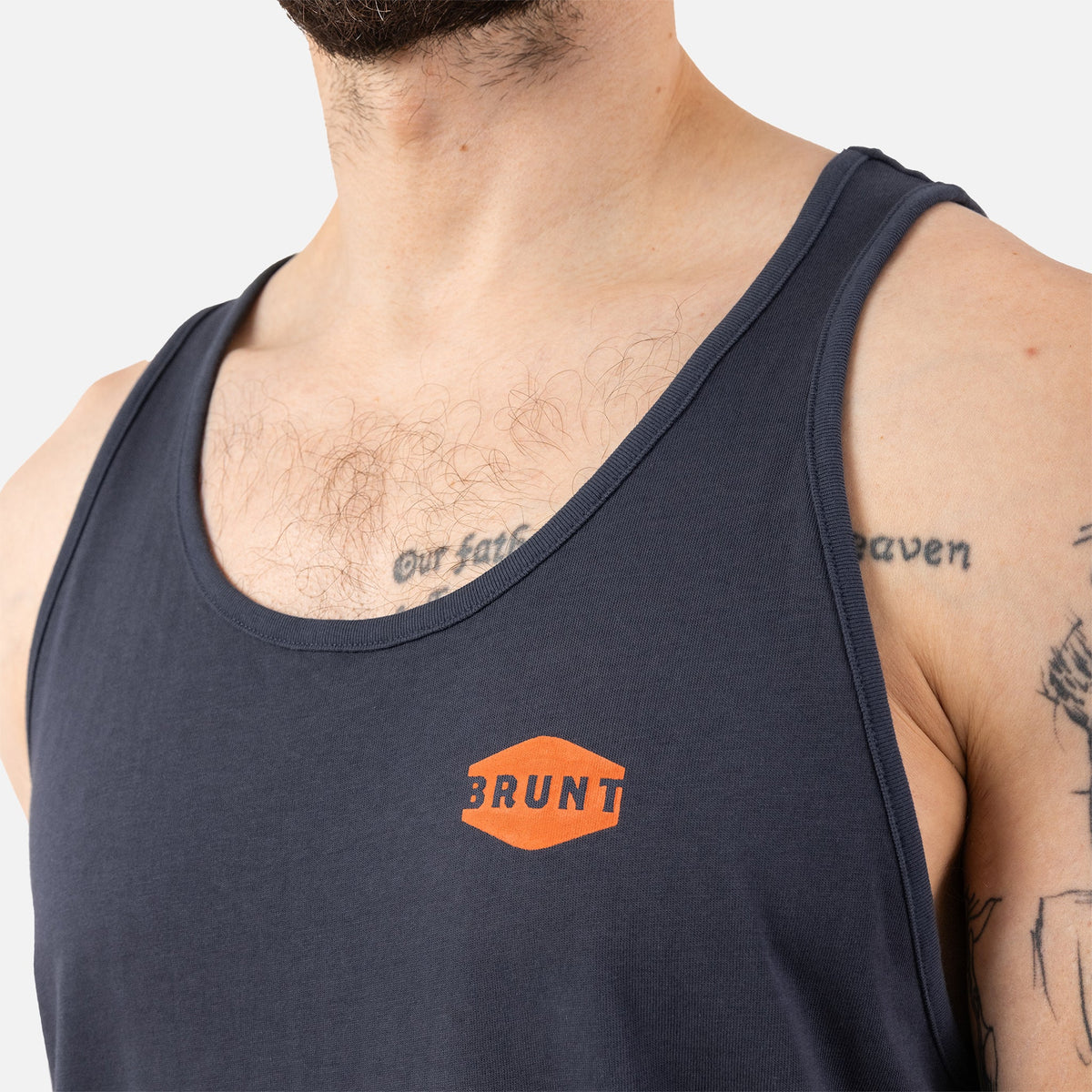 Close up of BRUNT comfortable work tank top in navy blue