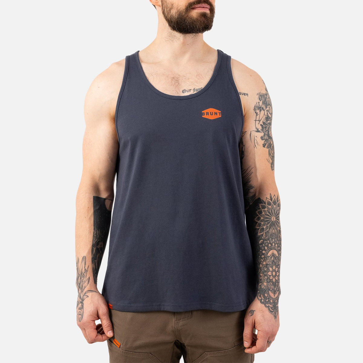 View 1 front of the BRUNT comfortable work tank top in navy blue