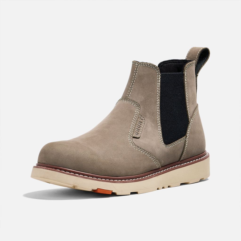 45 degree angle of the right BRUNT 6 inch water-resistant slip-on composite toe ohman work boot in light grey