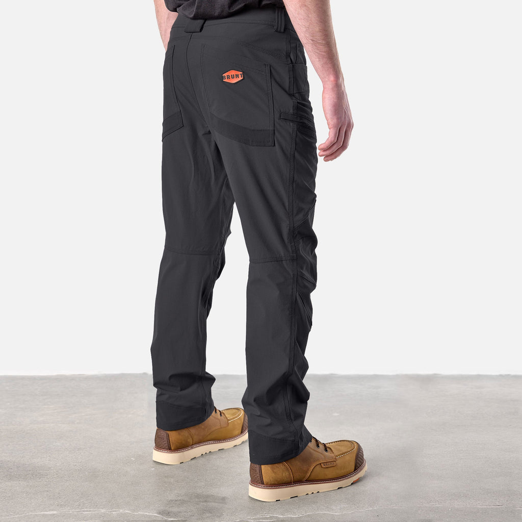 45 degree angle of back right side of BRUNT water resistant durable breathable work pant in black