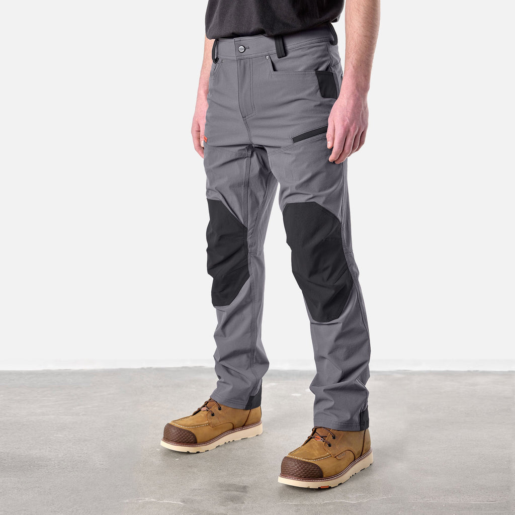 45 degree angle of front left side of BRUNT water resistant durable breathable work pant in charcoal/black