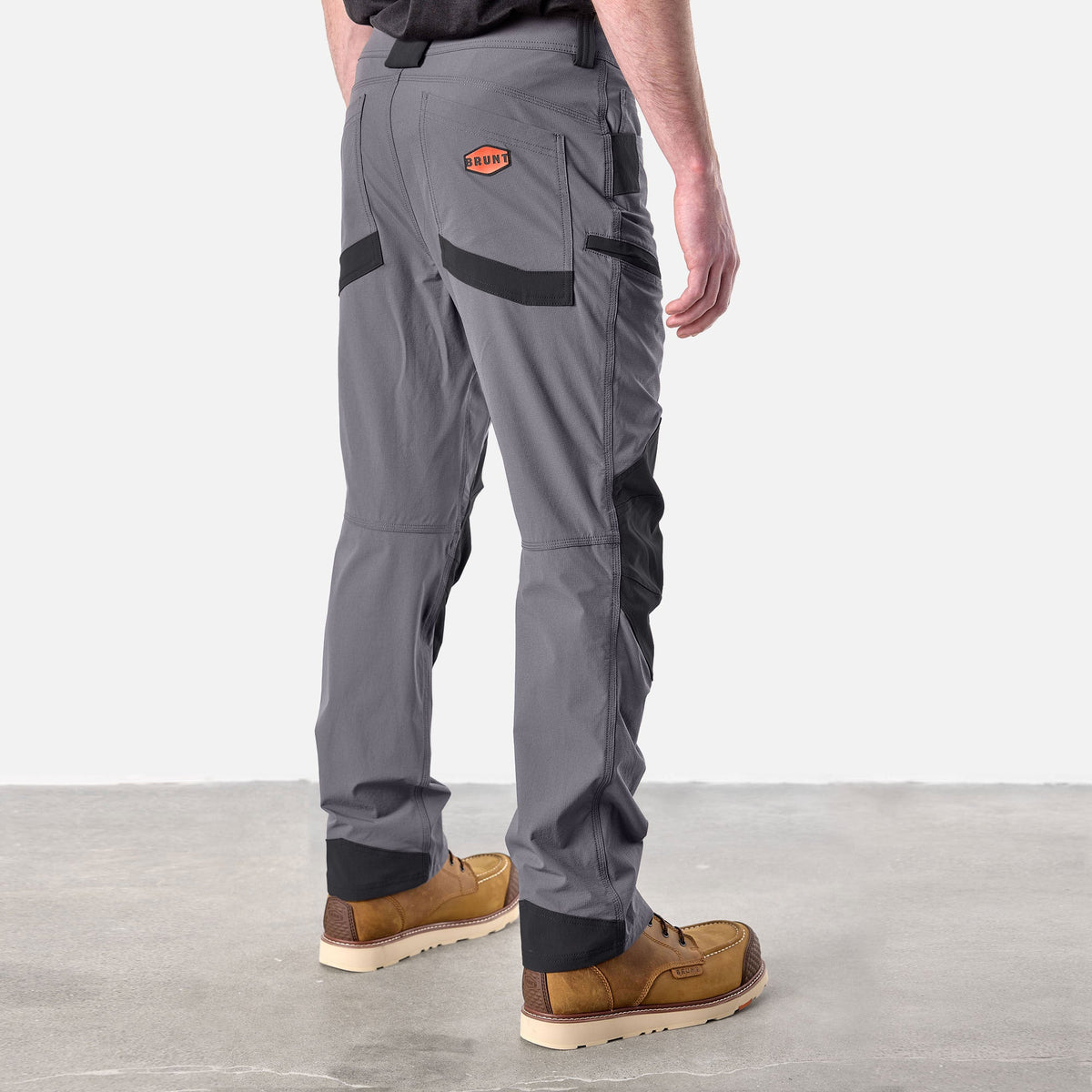 45 degree angle of back right side of BRUNT water resistant durable breathable work pant in charcoal/black