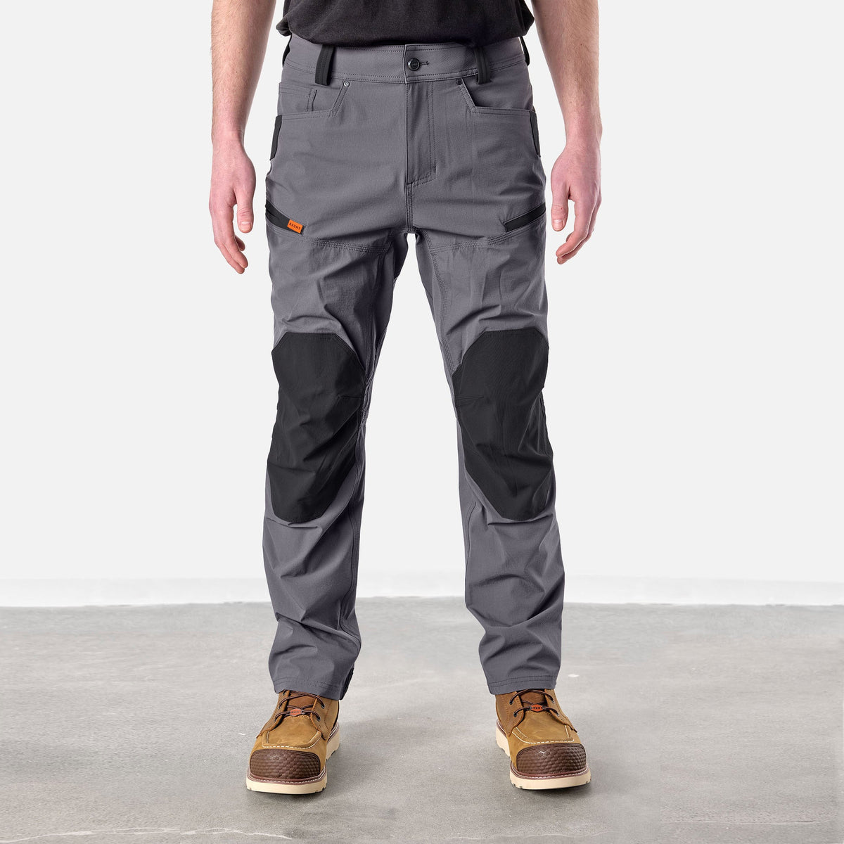 View 1 front of BRUNT water resistant durable breathable work pant in charcoal/black