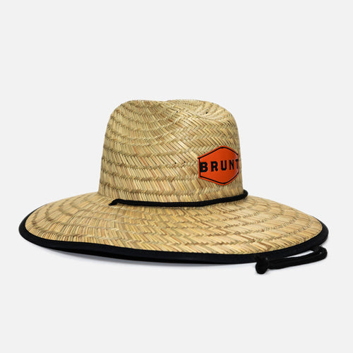 View 1 front of wide brim workers sun hat with BRUNT logo