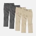 Four BRUNT water-resistant lightweight breathable costello work pant in charcoal and khaki
