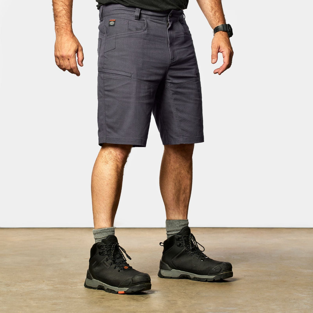 45 degree angle of front right side of BRUNT abrasion resistant torra hd work shorts in charcoal * 2