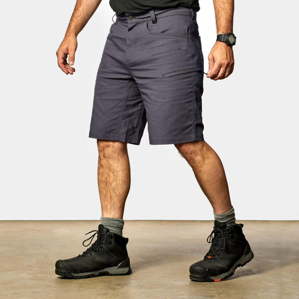45 degree angle of front left side of BRUNT abrasion resistant torra hd work shorts in charcoal * 2