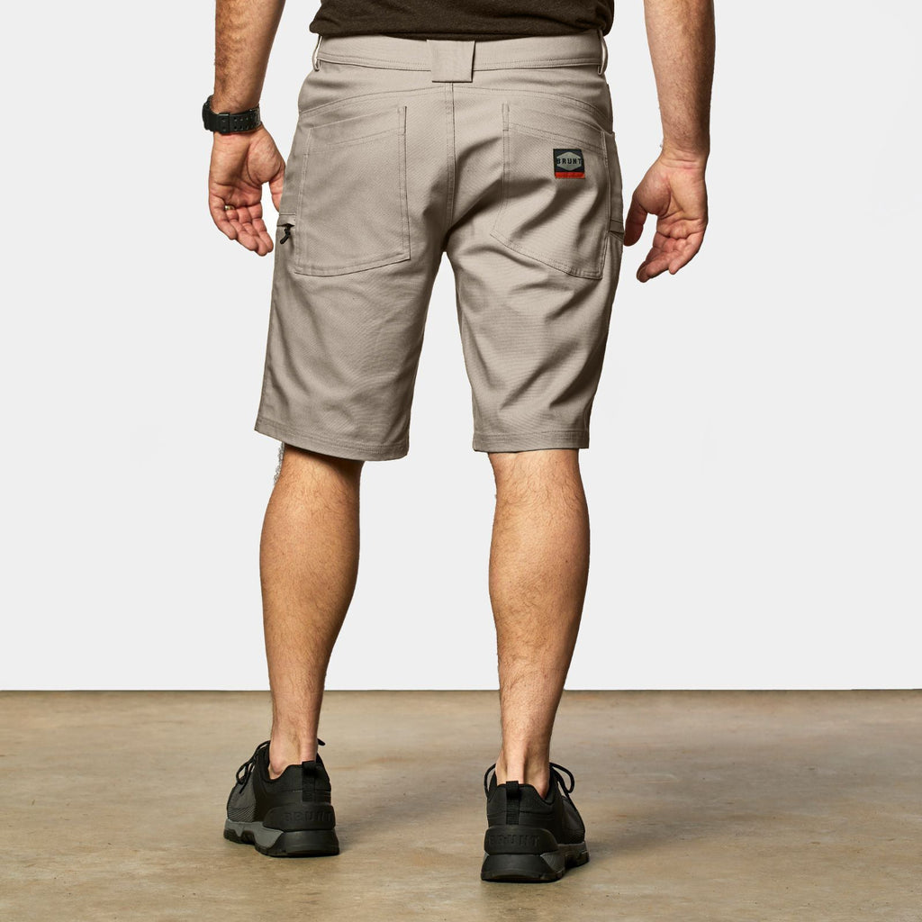 Back of BRUNT abrasion resistant torra hd work shorts in khaki * 1