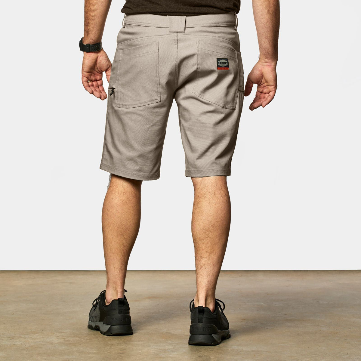 Back of BRUNT abrasion resistant torra hd work shorts in khaki * 1