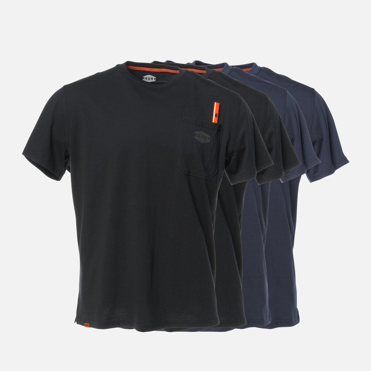 Front of the BRUNT high quality short sleeve pocket tee in black and navy blue