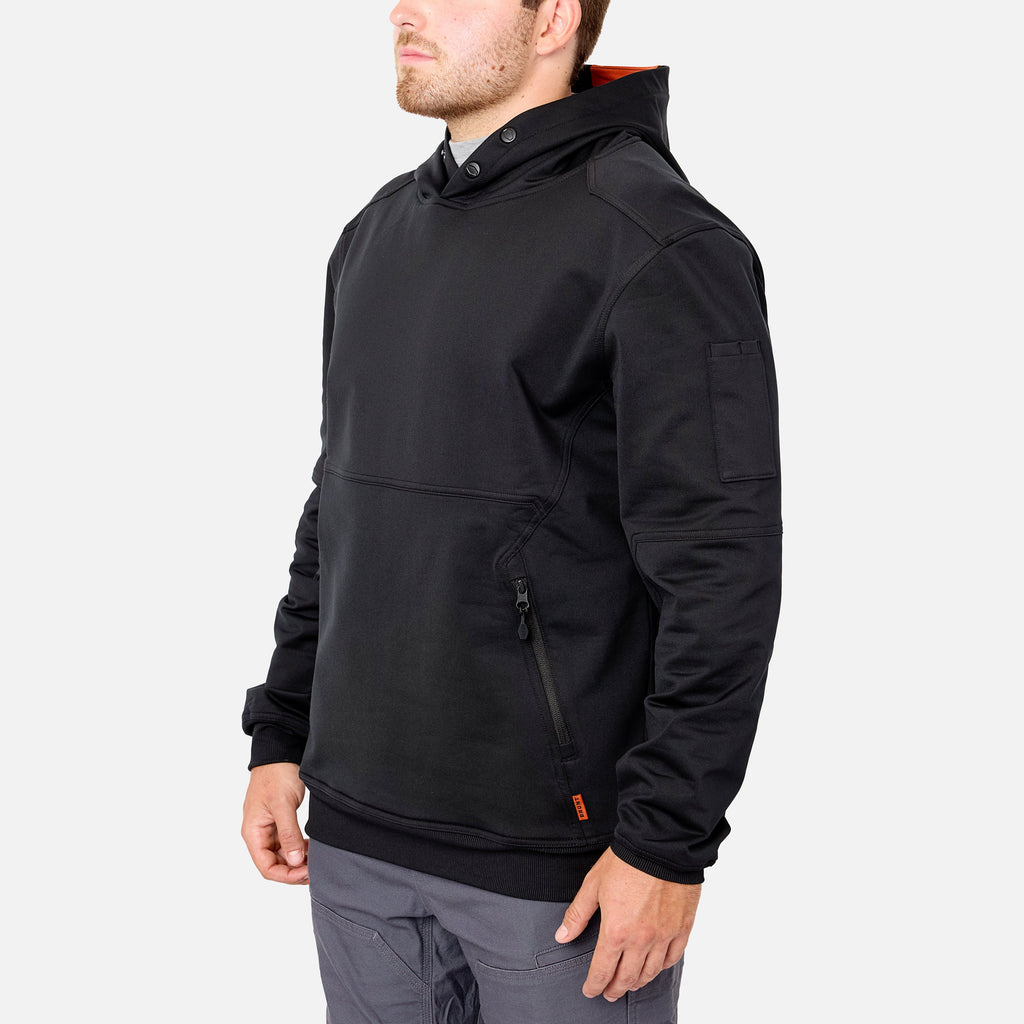 45 degree angle of the front left side of the BRUNT light weight work hoodie in black * 1