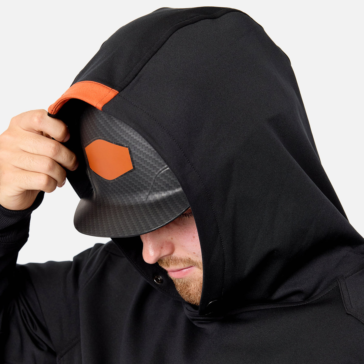 Hard hat compatible hood of the BRUNT light weight work hoodie in black * 1