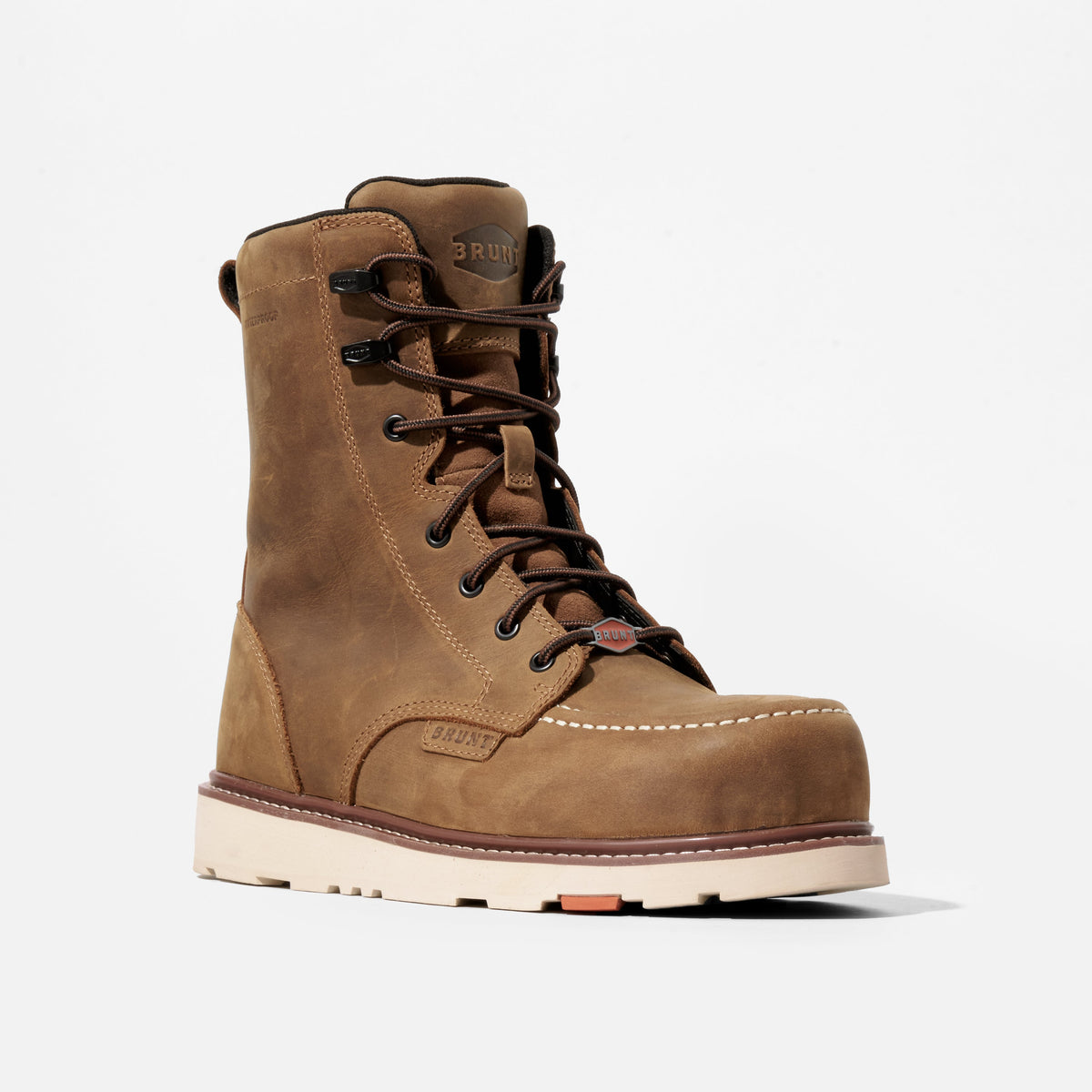 View 2 45 degree angle of the right BRUNT 8 inch waterproof composite toe marin work boot in brown