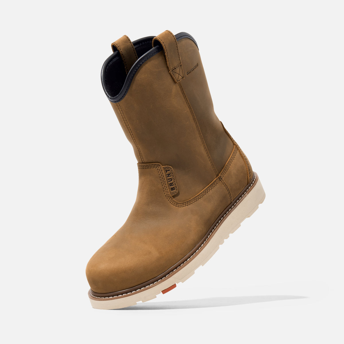 45 degree angle of the left BRUNT 9 inch waterproof composite toe roper bolduc work boot in brown * 0
