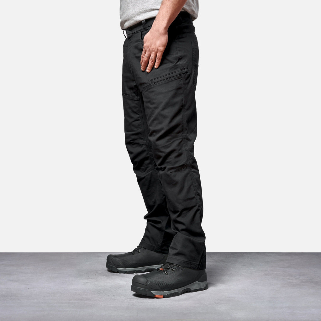 45 degree angle of front left side of BRUNT water resistant double-knee torra hd work pant in black * 2