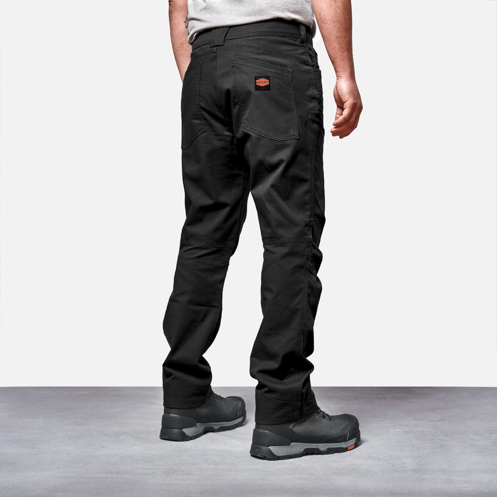 45 degree angle of back right side of BRUNT water resistant double-knee torra hd work pant in black * 2