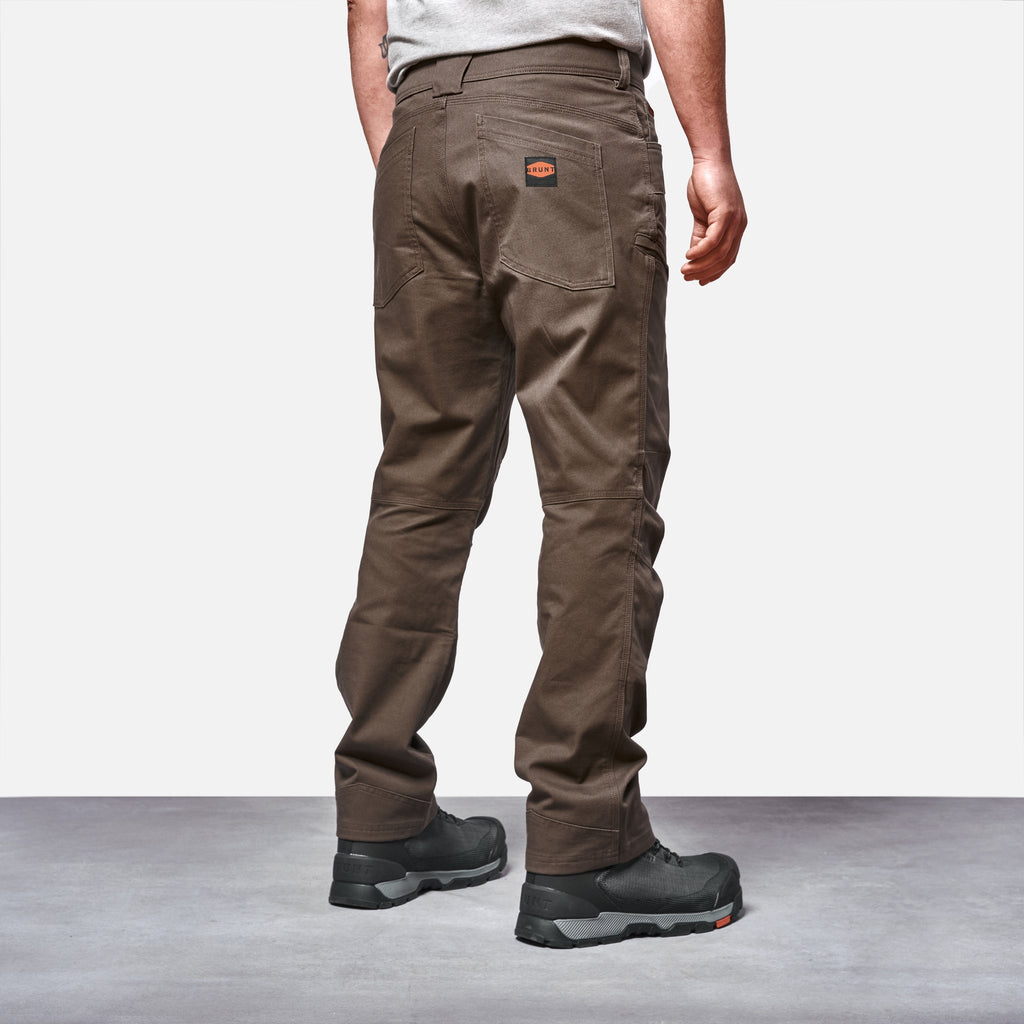 45 degree angle of back right side of BRUNT water resistant double-knee torra hd work pant in brown * 3