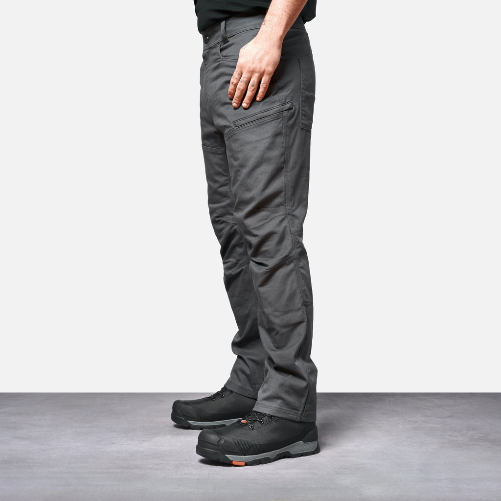 45 degree angle of front left side of BRUNT water resistant double-knee torra hd work pant in charcoal * 1