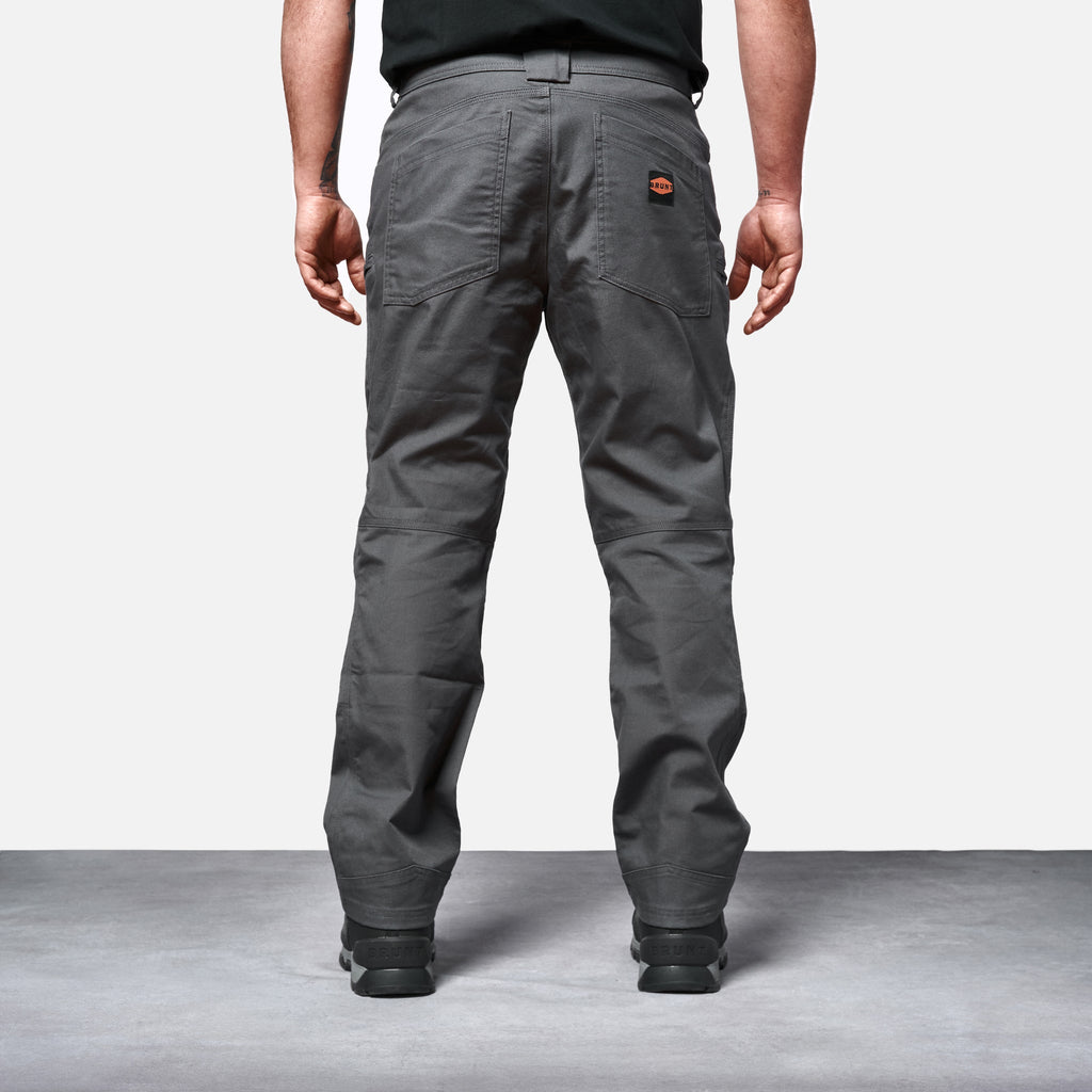 Back of BRUNT water resistant double-knee torra hd work pant in charcoal * 1