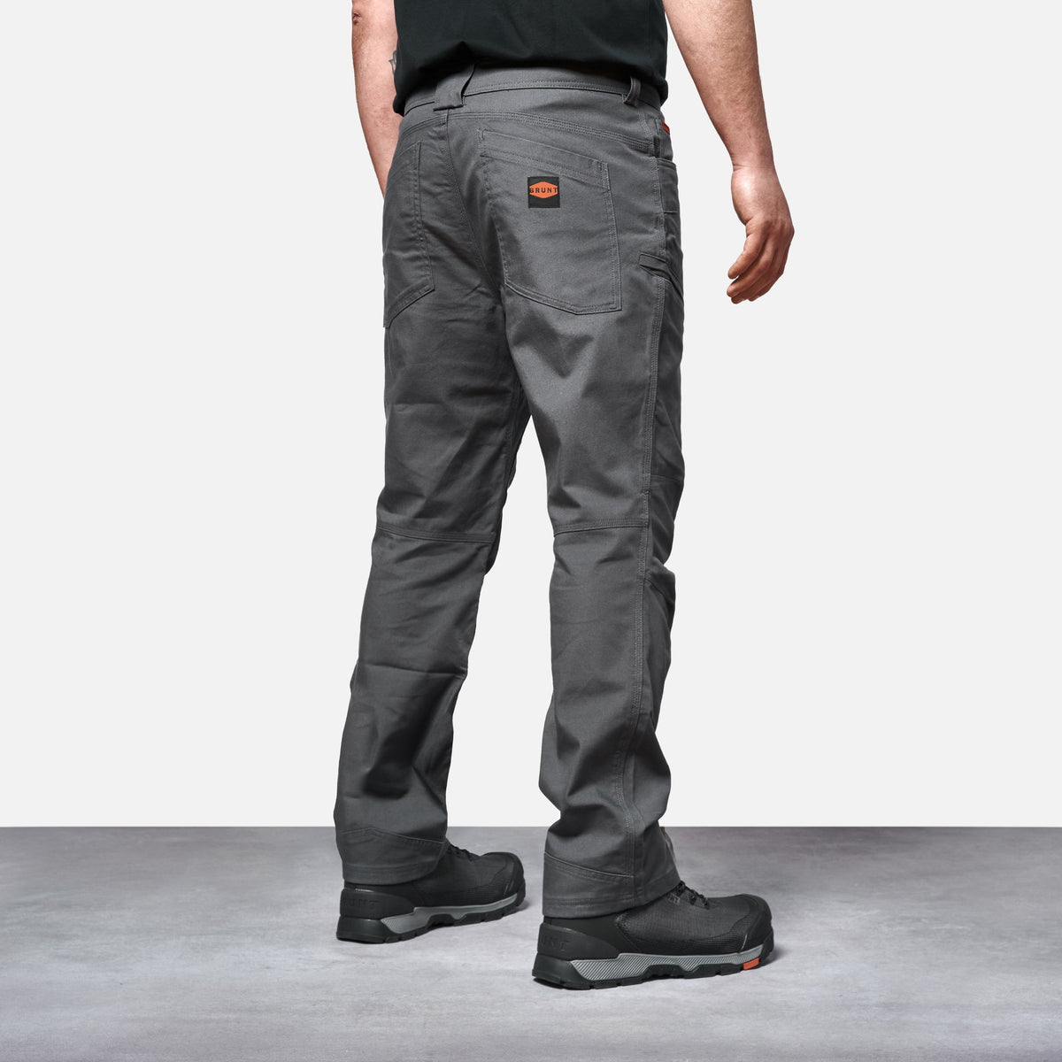 45 degree angle of back right side of BRUNT water resistant double-knee torra hd work pant in charcoal * 1