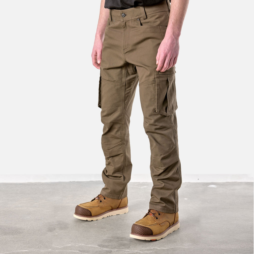 45 degree angle of front left side of BRUNT water resistant double knee cargo pants in brown * 2