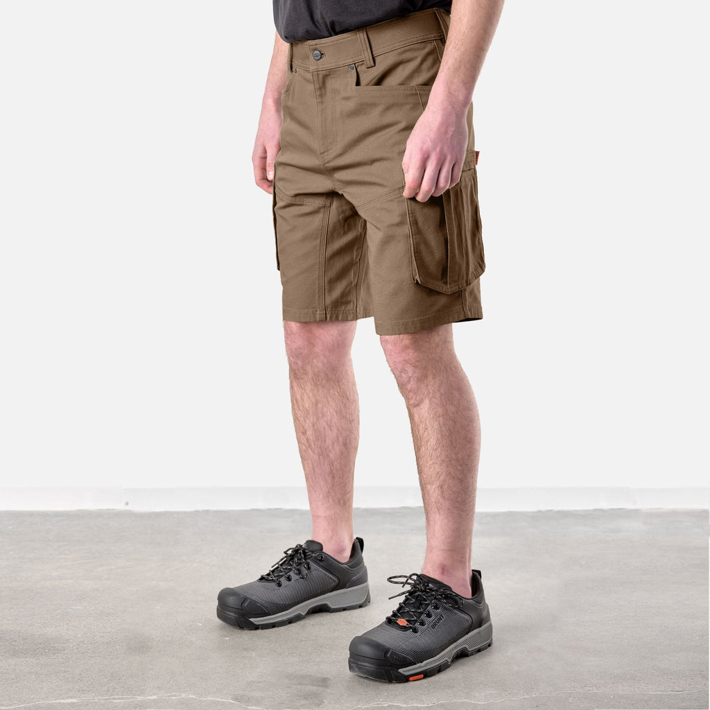 45 degree angle of front left side of BRUNT abrasion resistant cargo work shorts in brown * 1