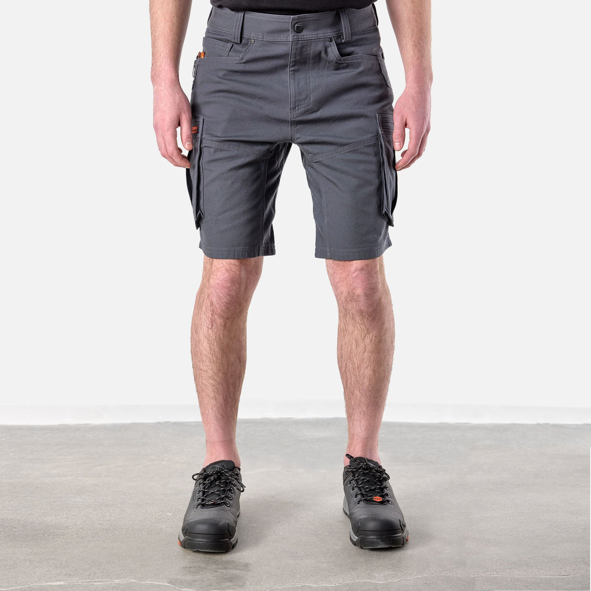 View 1 front of BRUNT abrasion resistant cargo work shorts in charcoal * 2